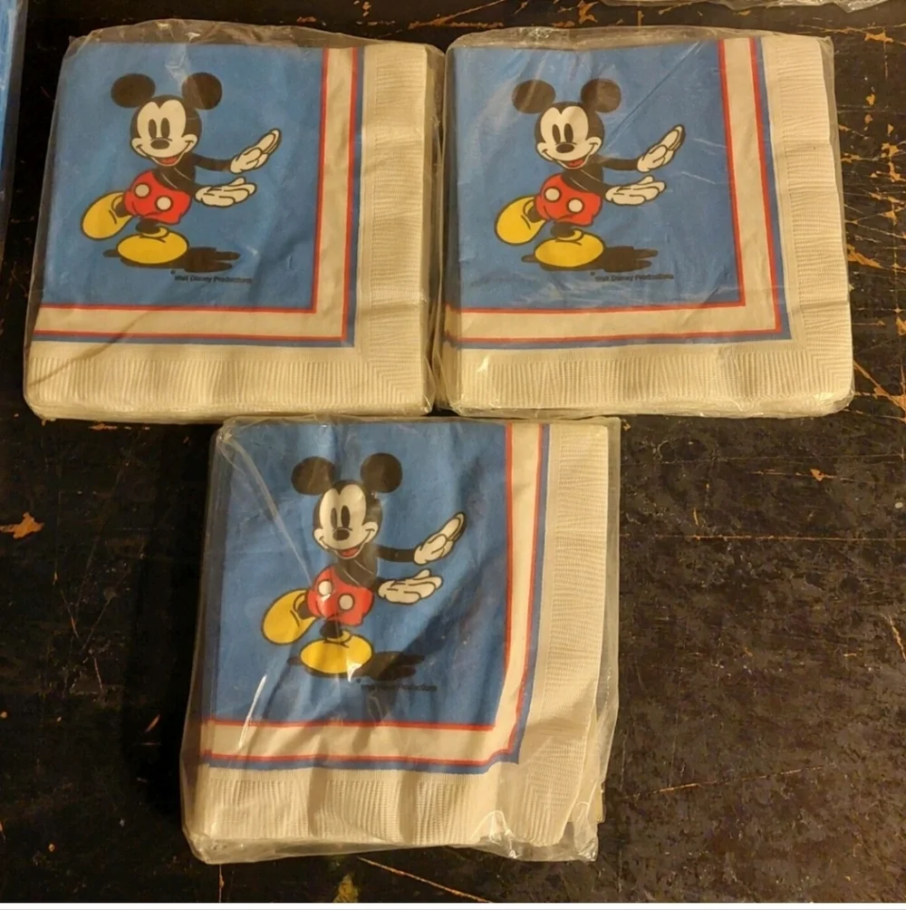 Mickey Mouse Vintage Paper Tablecloth And Napkins SetvNew Old Stock 90s